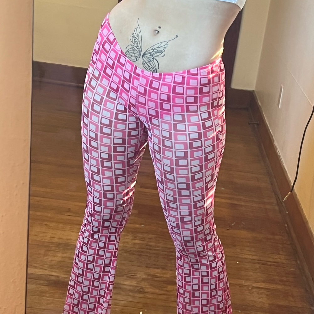 Pink and white mesh pant with built in under shorts